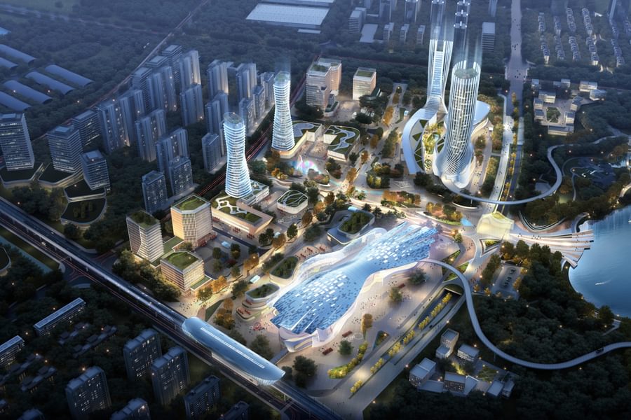 Jiangjin Central Business District In The Chinese City Of Chongqing By Chapman Taylor 202007001 夜景鸟瞰 Tjq02 Lyc